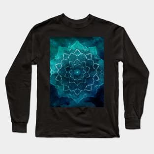 Teal mandala flower Long Sleeve T-Shirt